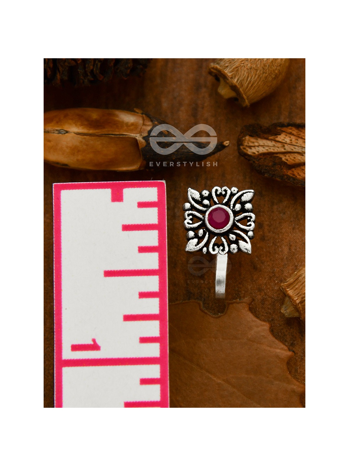 THE GEOMETRIC MOTIFS - INTRICATE NON PIERCED NOSE-PIN (Ruby red)