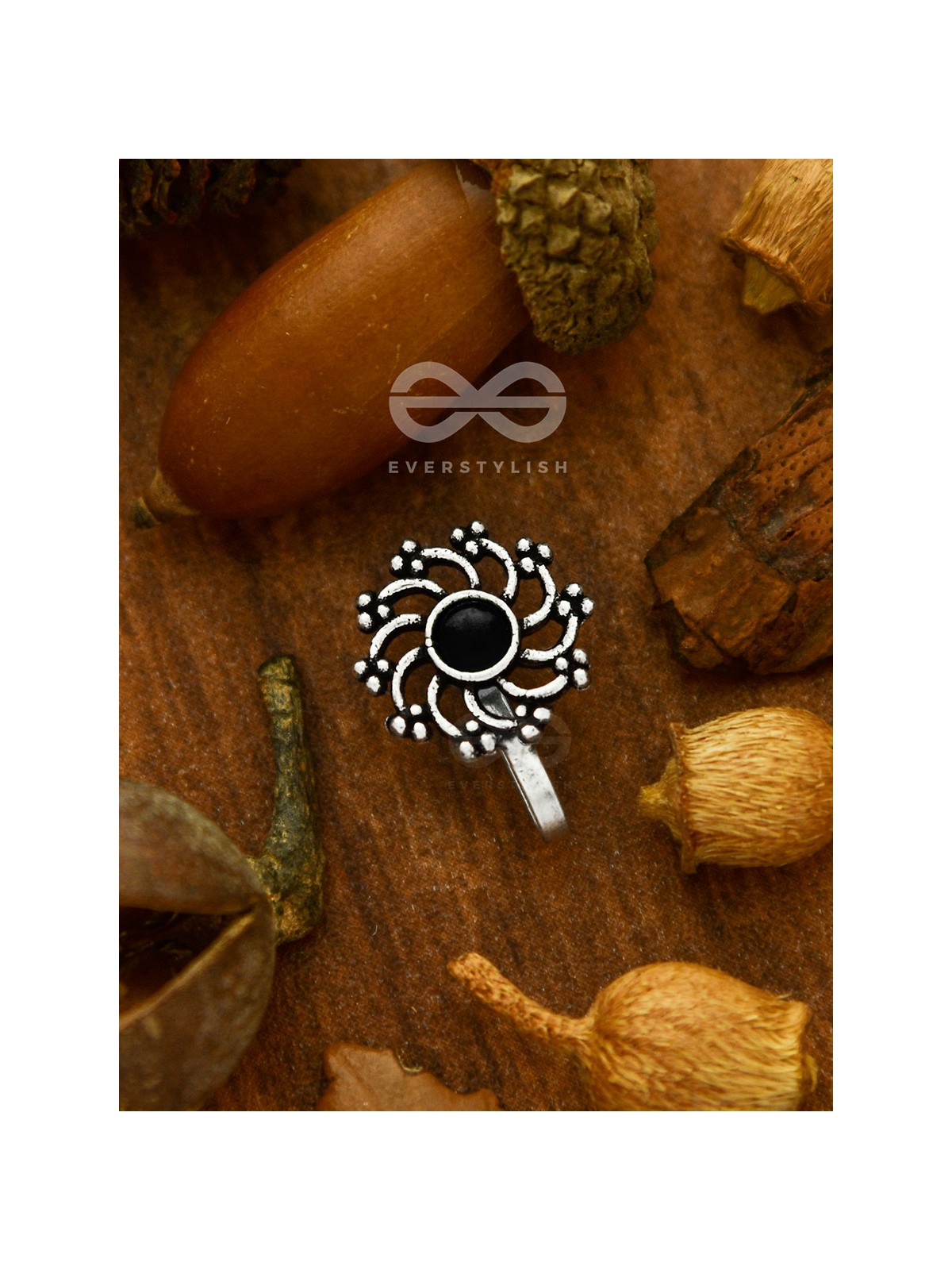 The Rustic Charm- Oxidised non-pierced Nosepin (Onyx Black) 