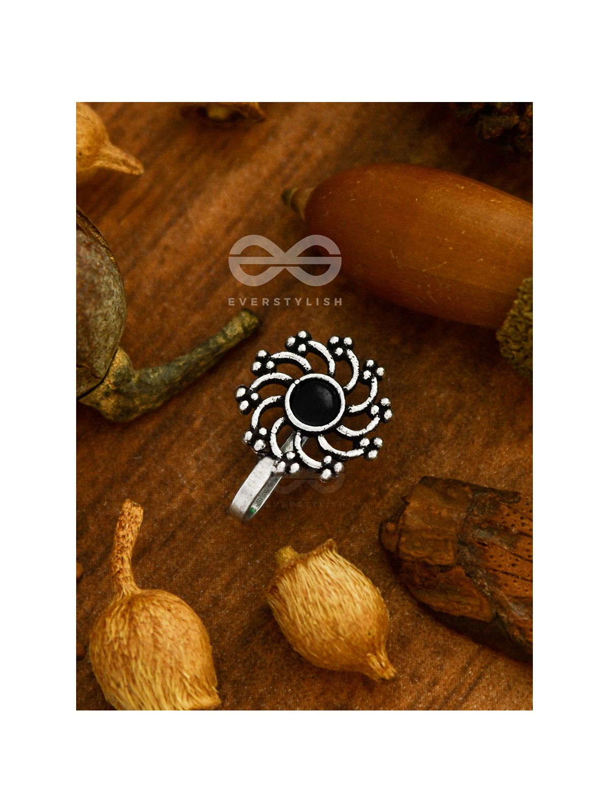 The Rustic Charm- Oxidised non-pierced Nosepin (Onyx Black) 