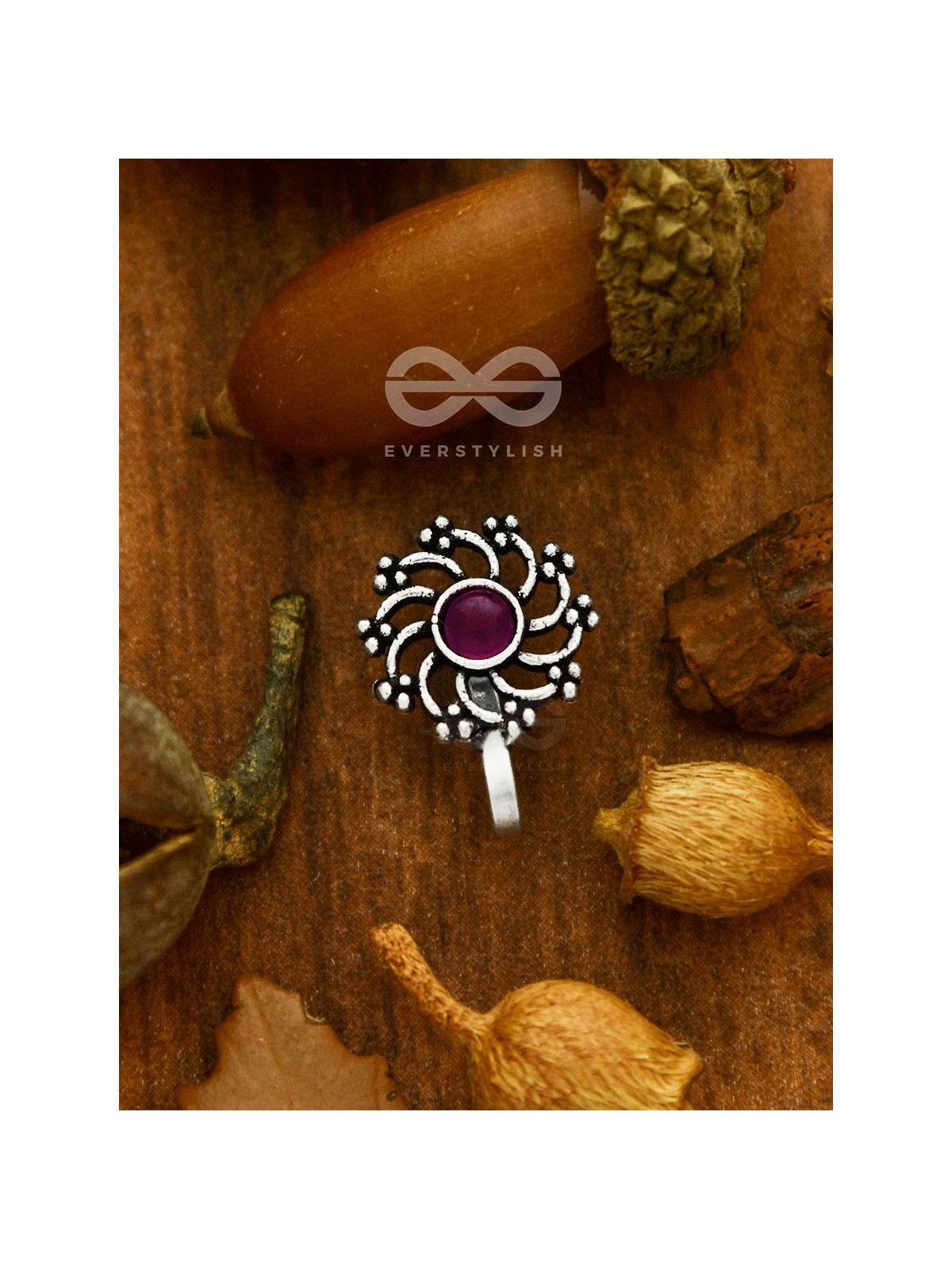 The Rustic Charm- Oxidised non-pierced Nosepin (ruby red)