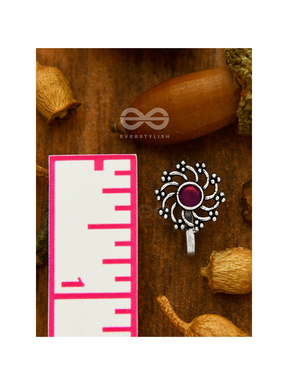 The Rustic Charm- Oxidised non-pierced Nosepin (ruby red)