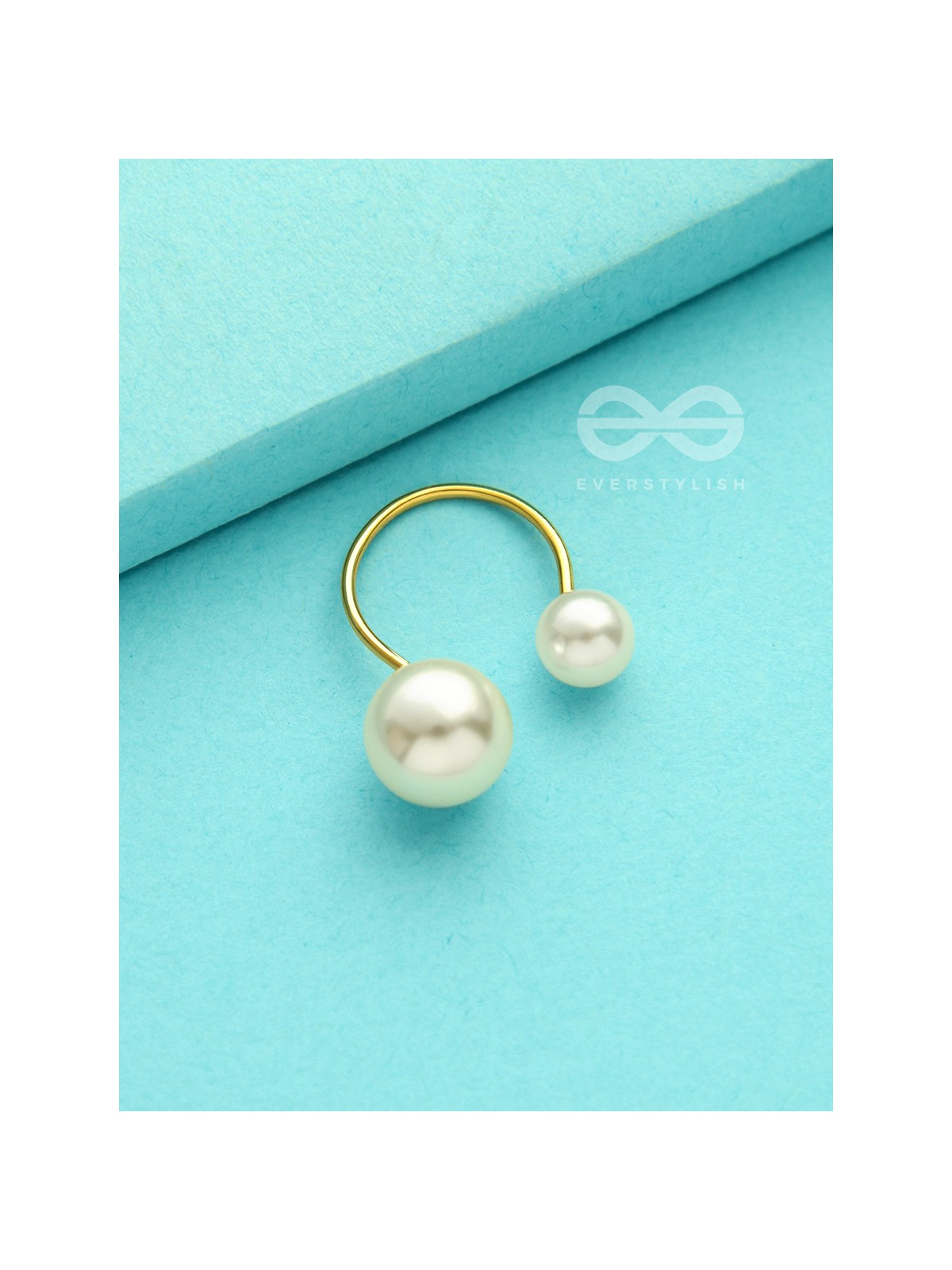 Precarious Pair Of Pearls - Statement Golden Ring