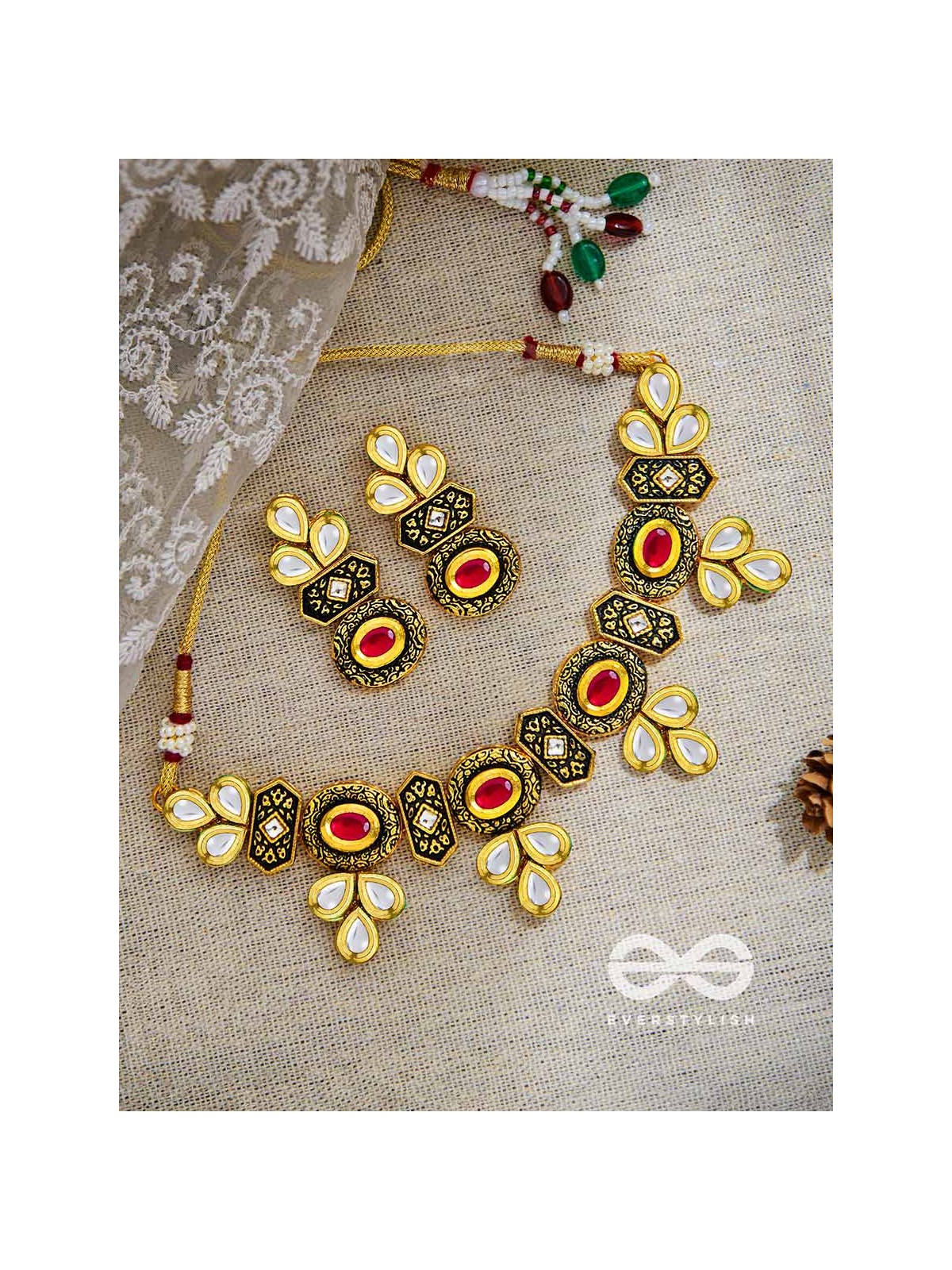 The Royal Magnificence - Statement Golden Set of Neckpiece and Earrings