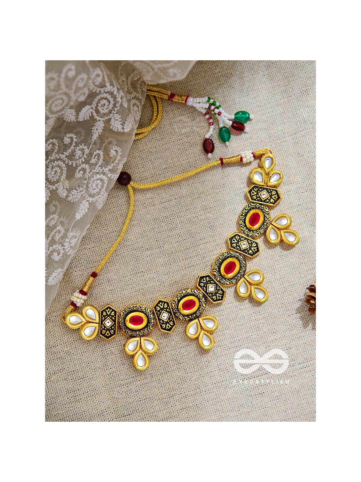 The Royal Magnificence - Statement Golden Set of Neckpiece and Earrings