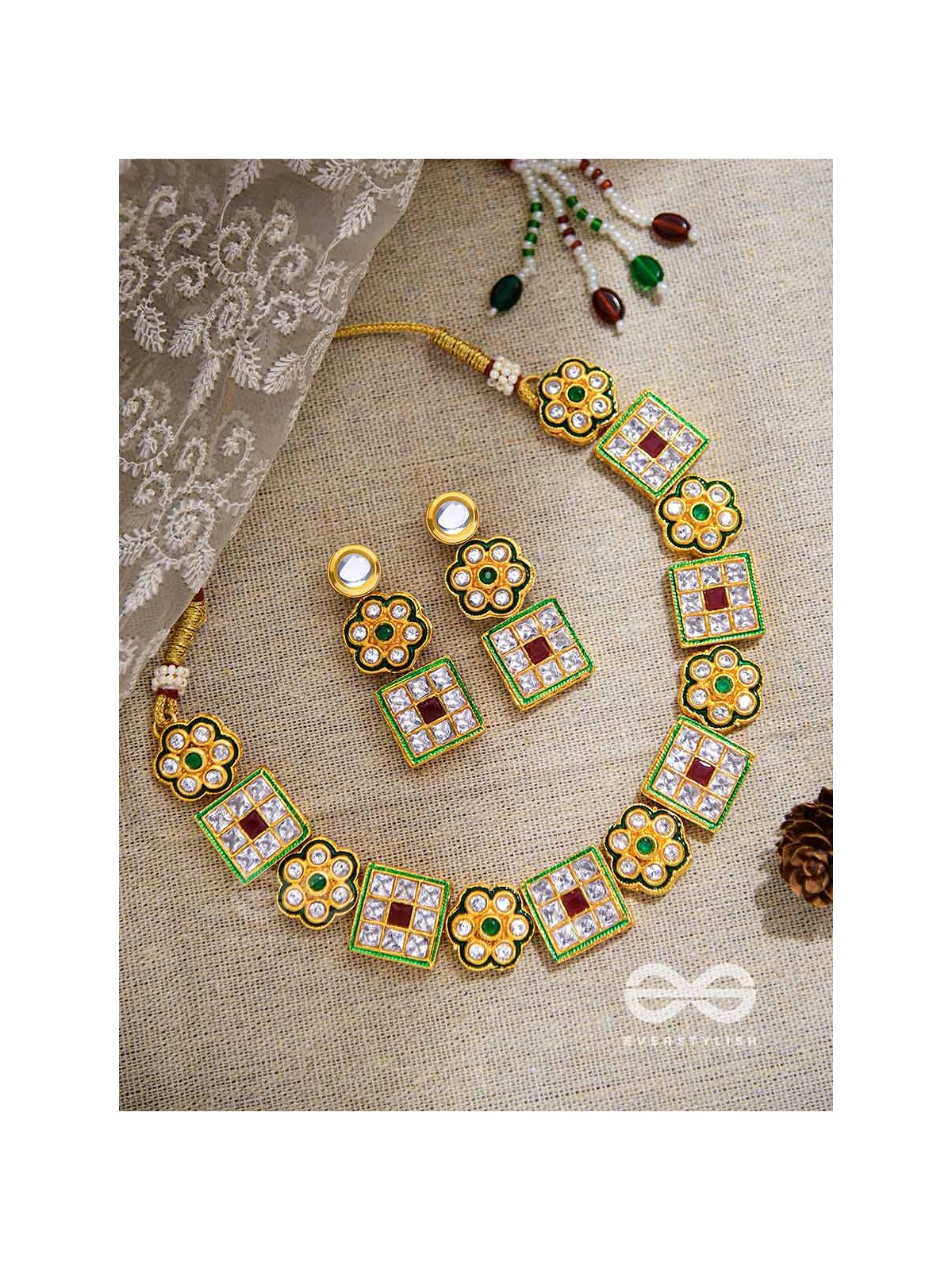 The Royal Panache - Statement Golden Set of Neckpiece and Earrings