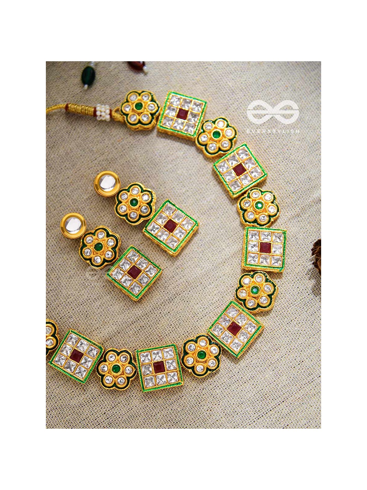 The Royal Panache - Statement Golden Set of Neckpiece and Earrings