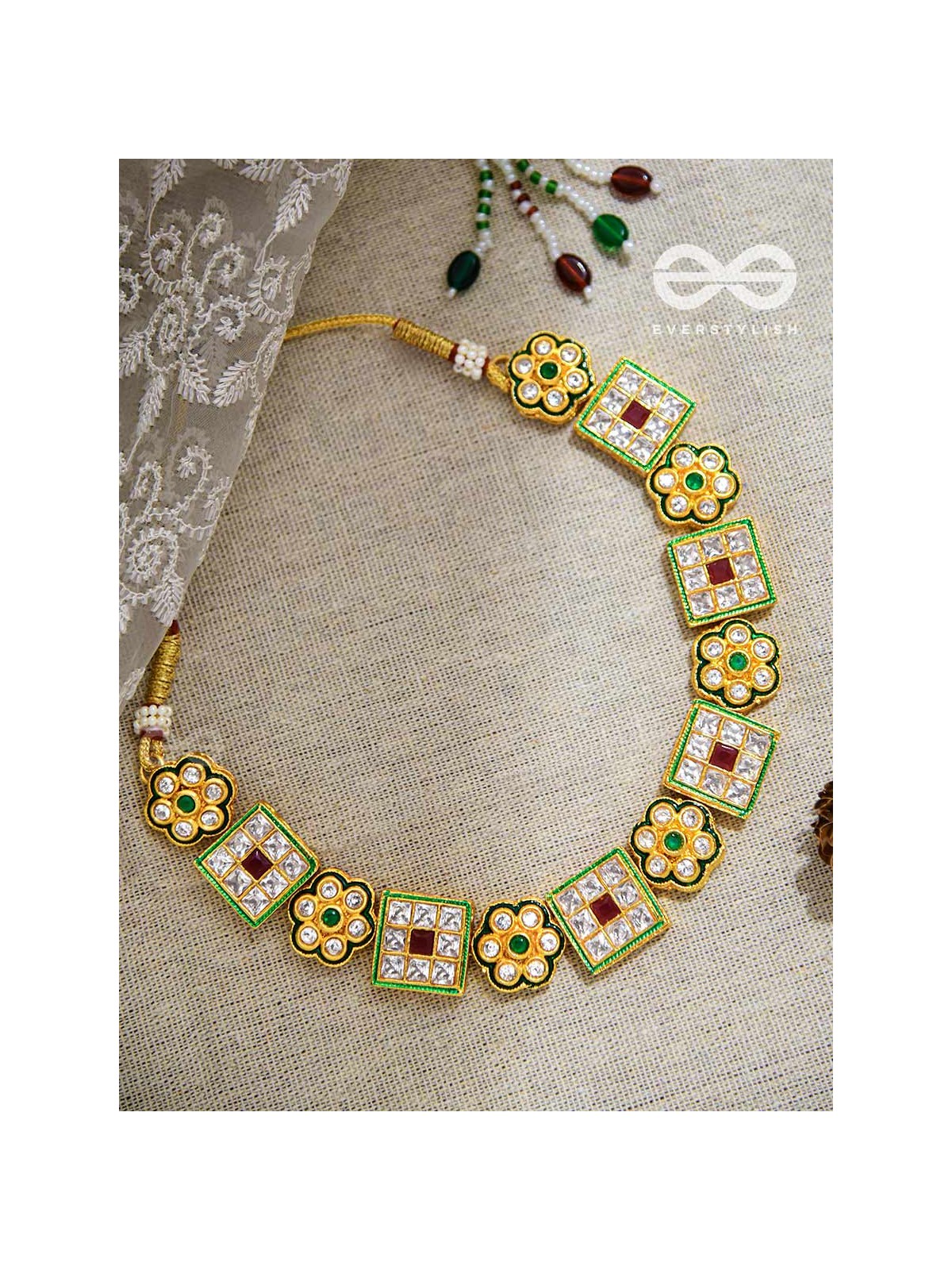 The Royal Panache - Statement Golden Set of Neckpiece and Earrings