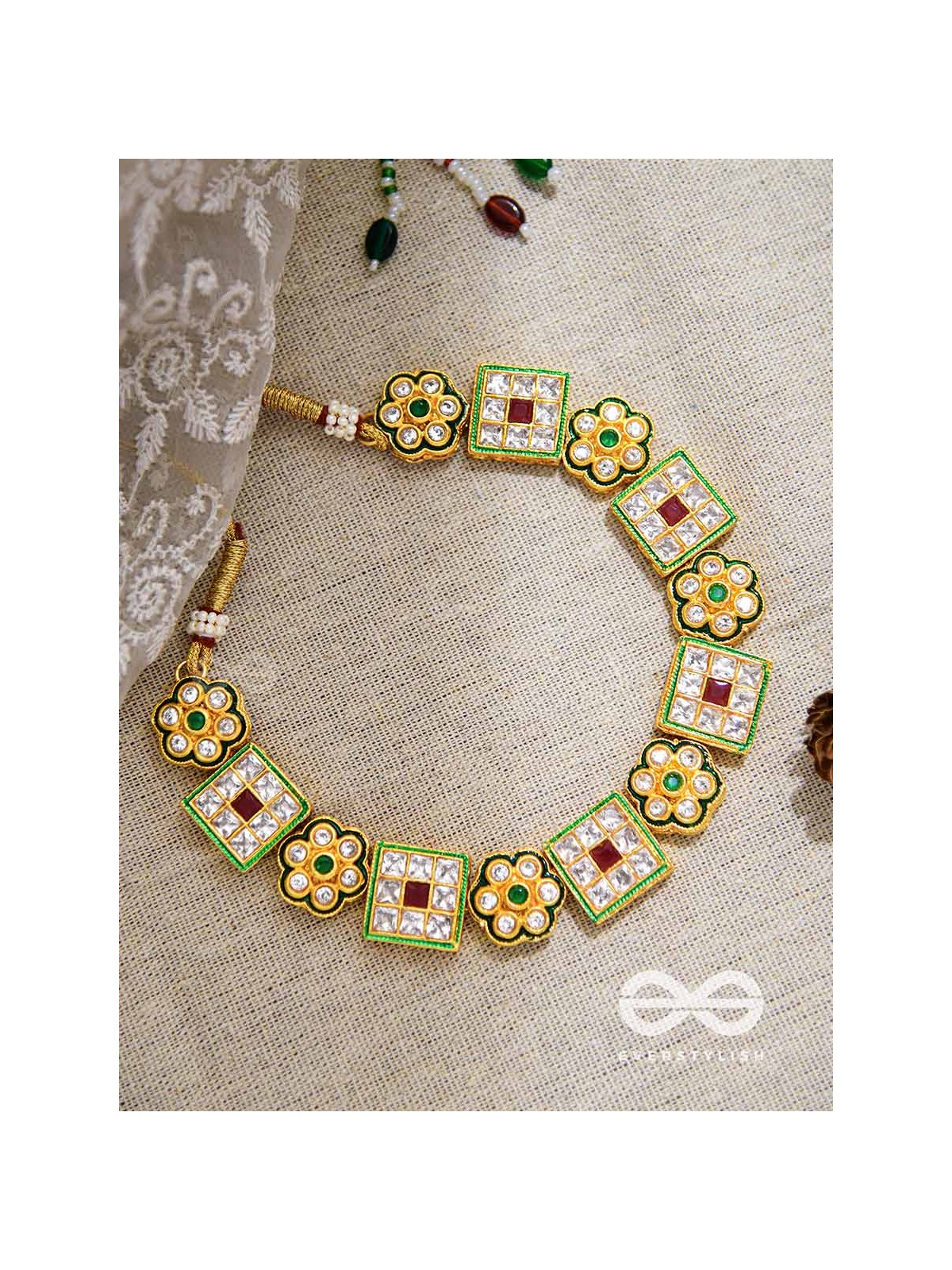 The Royal Panache - Statement Golden Set of Neckpiece and Earrings