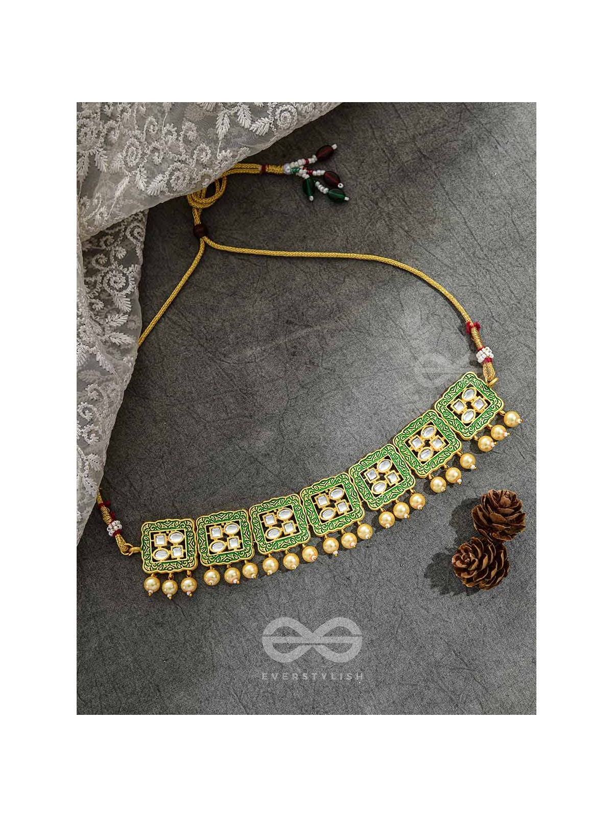 The Windows of Opulence - Set of Statement Choker and Earrings( INDIA GREEN)