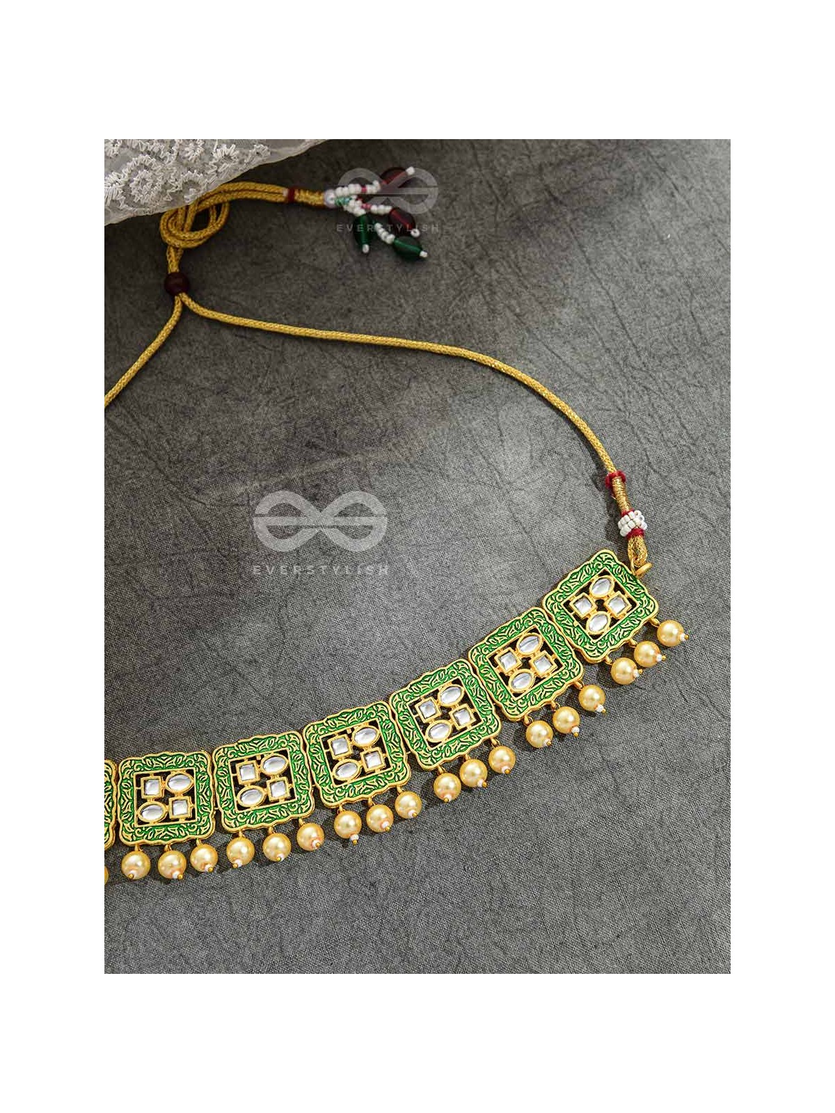 The Windows of Opulence - Set of Statement Choker and Earrings( INDIA GREEN)