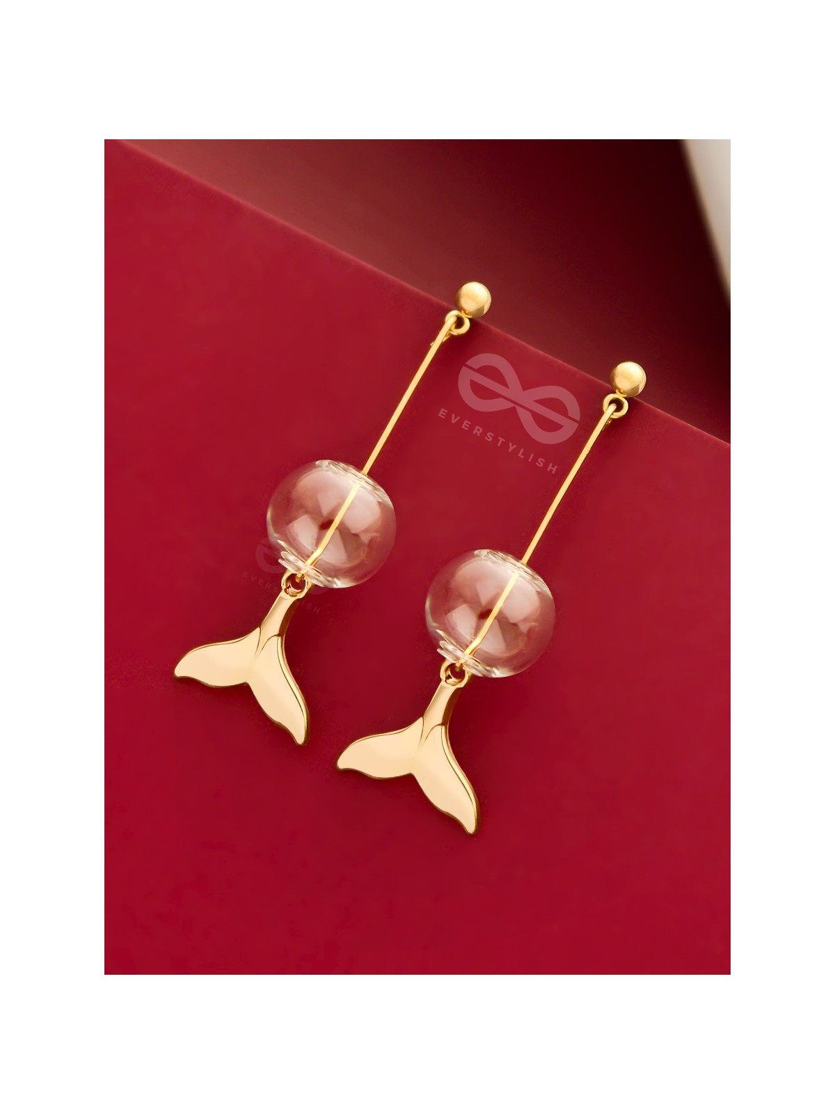 Princess of the Oceans - Golden Mermaid Tail Dangler Earrings