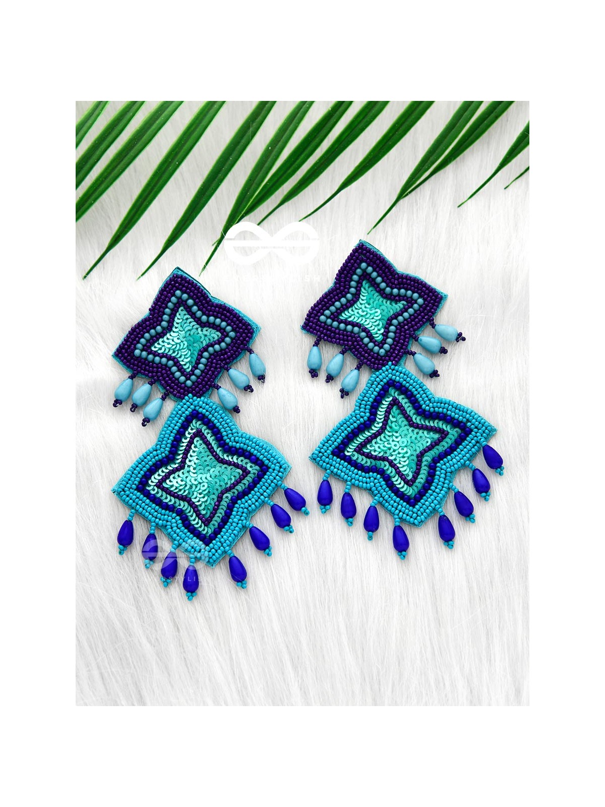 THE ROYAL GLAMOUR - EMBROIDERED PEARL STATEMENT EARRINGS ( teal and royal blue)