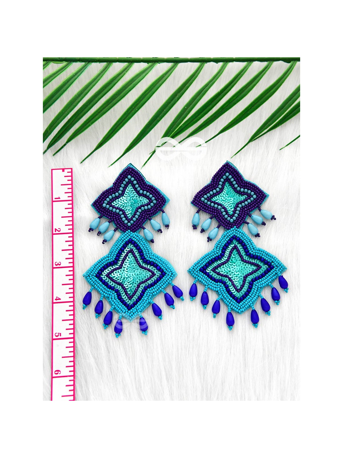 THE ROYAL GLAMOUR - EMBROIDERED PEARL STATEMENT EARRINGS ( teal and royal blue)