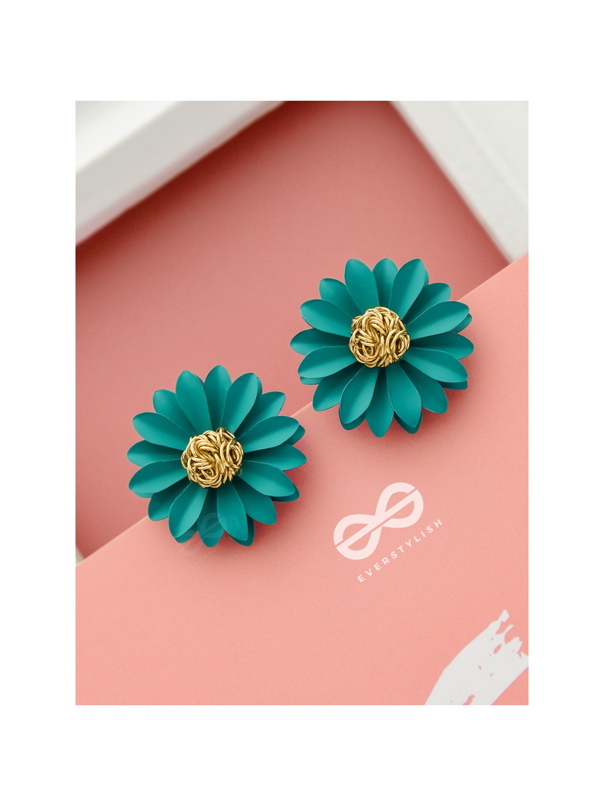 BLOOMING BLOSSOMS - Statement Stud Earrings (Teal)