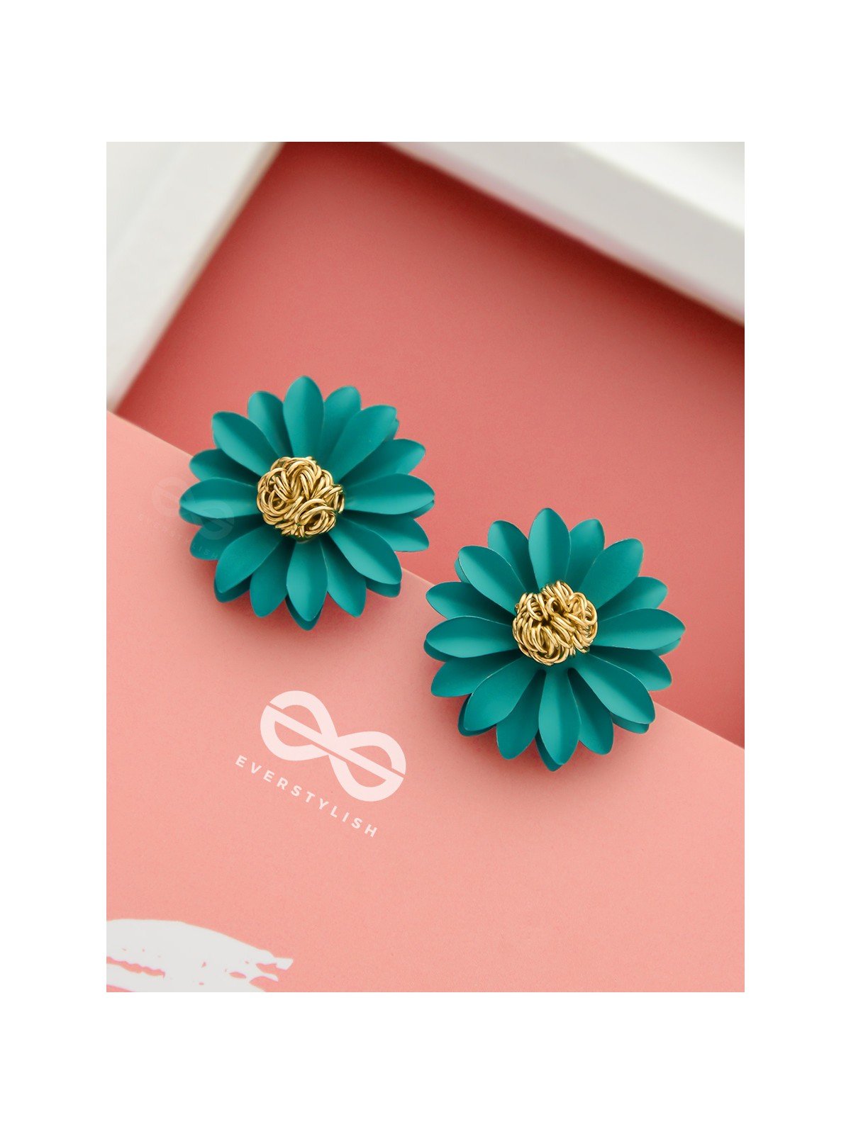 BLOOMING BLOSSOMS - Statement Stud Earrings (Teal)
