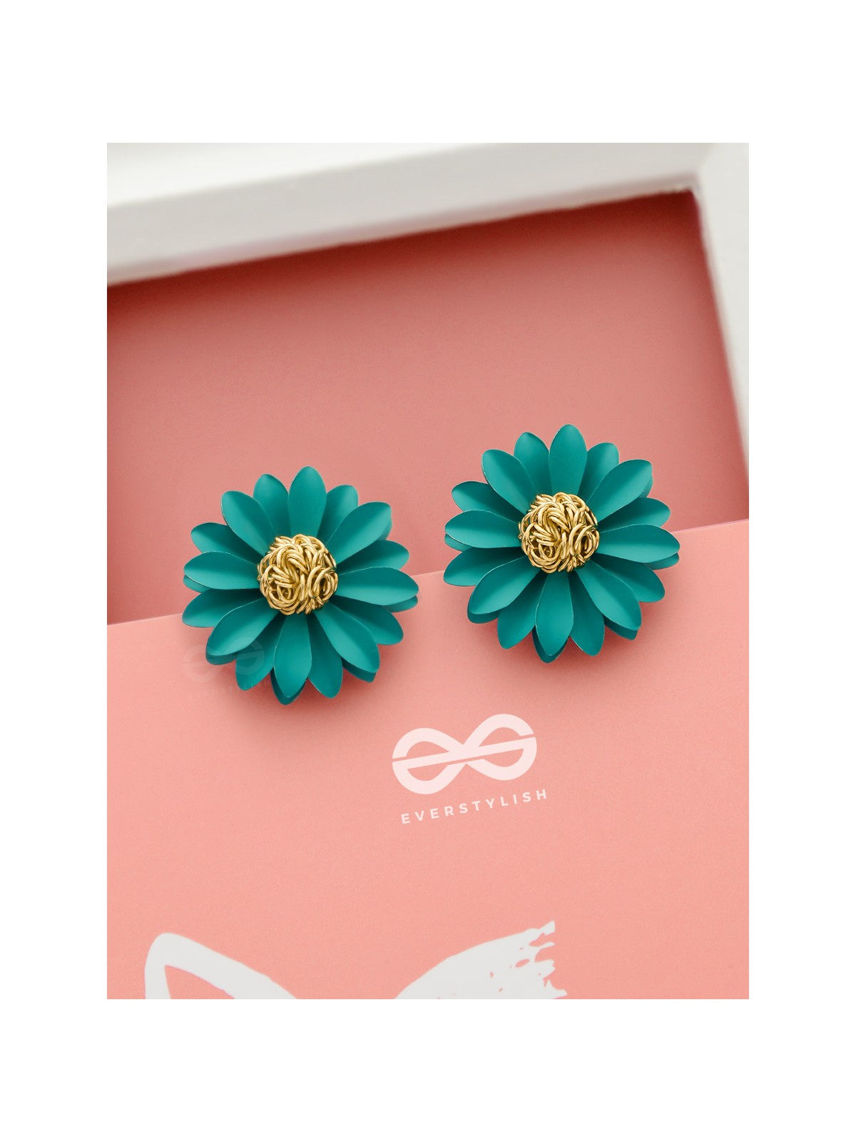 BLOOMING BLOSSOMS - Statement Stud Earrings (Teal)