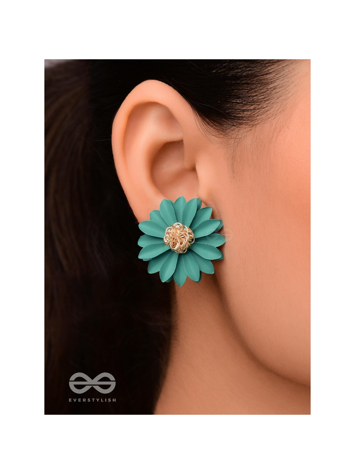 BLOOMING BLOSSOMS - Statement Stud Earrings (Teal)