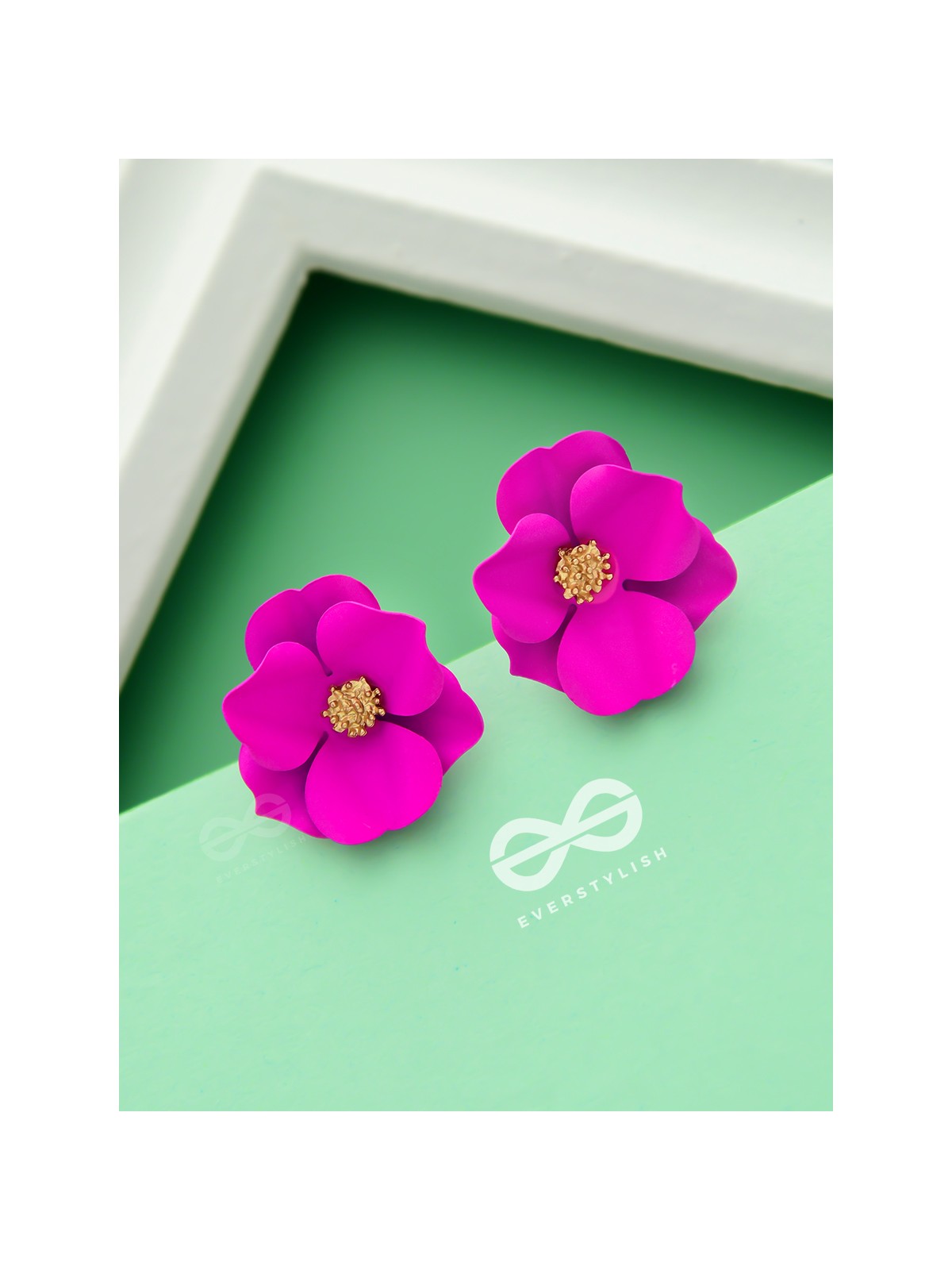 THE POISED PERIWINKLES - Statement Floral Studs (Fushcia)