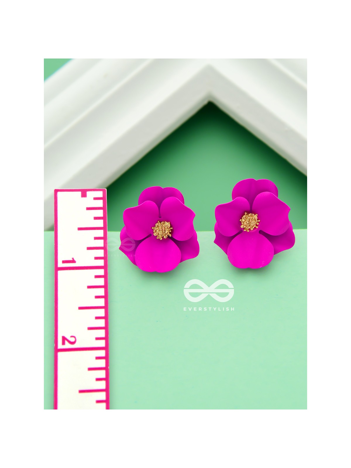 THE POISED PERIWINKLES - Statement Floral Studs (Fushcia)