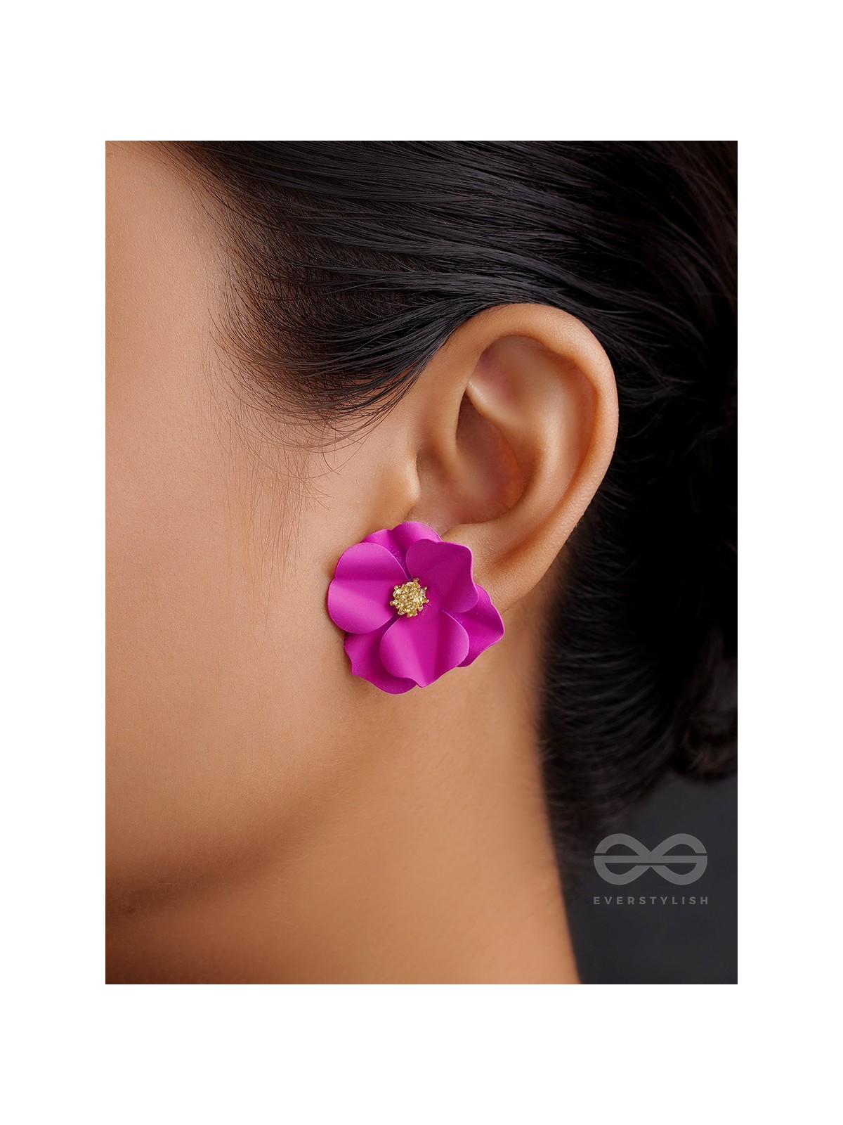 THE POISED PERIWINKLES - Statement Floral Studs (Fushcia)
