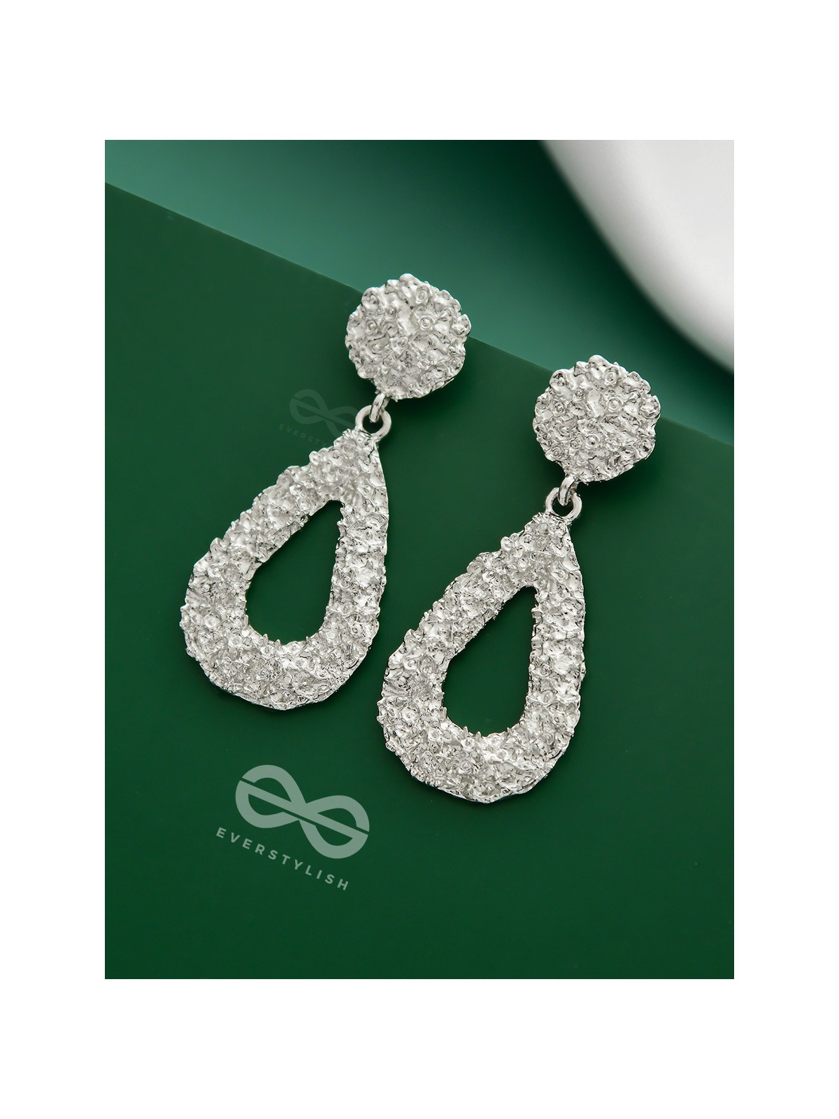 The Shimmery Tear Drops - Silver Statement Earrings