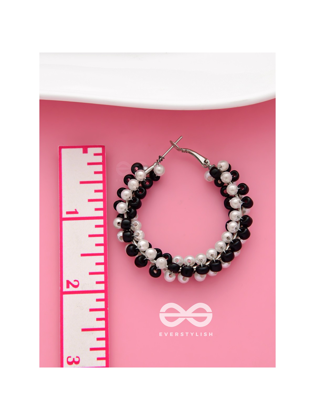 The Beaded Twists - Statement Hoops (Black-White)