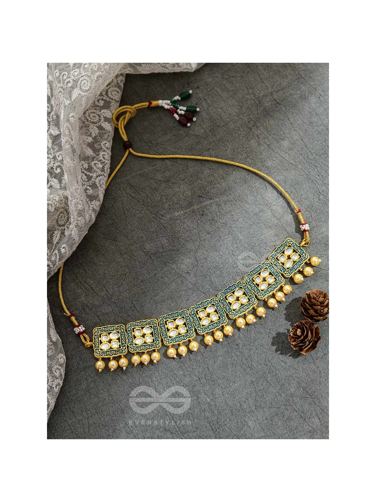The Windows of Opulence - Set of Statement Choker and Earrings( PINE)