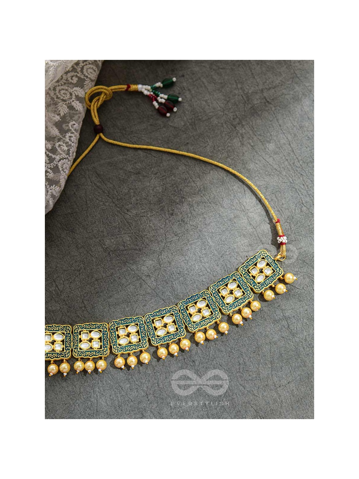 The Windows of Opulence - Set of Statement Choker and Earrings( PINE)