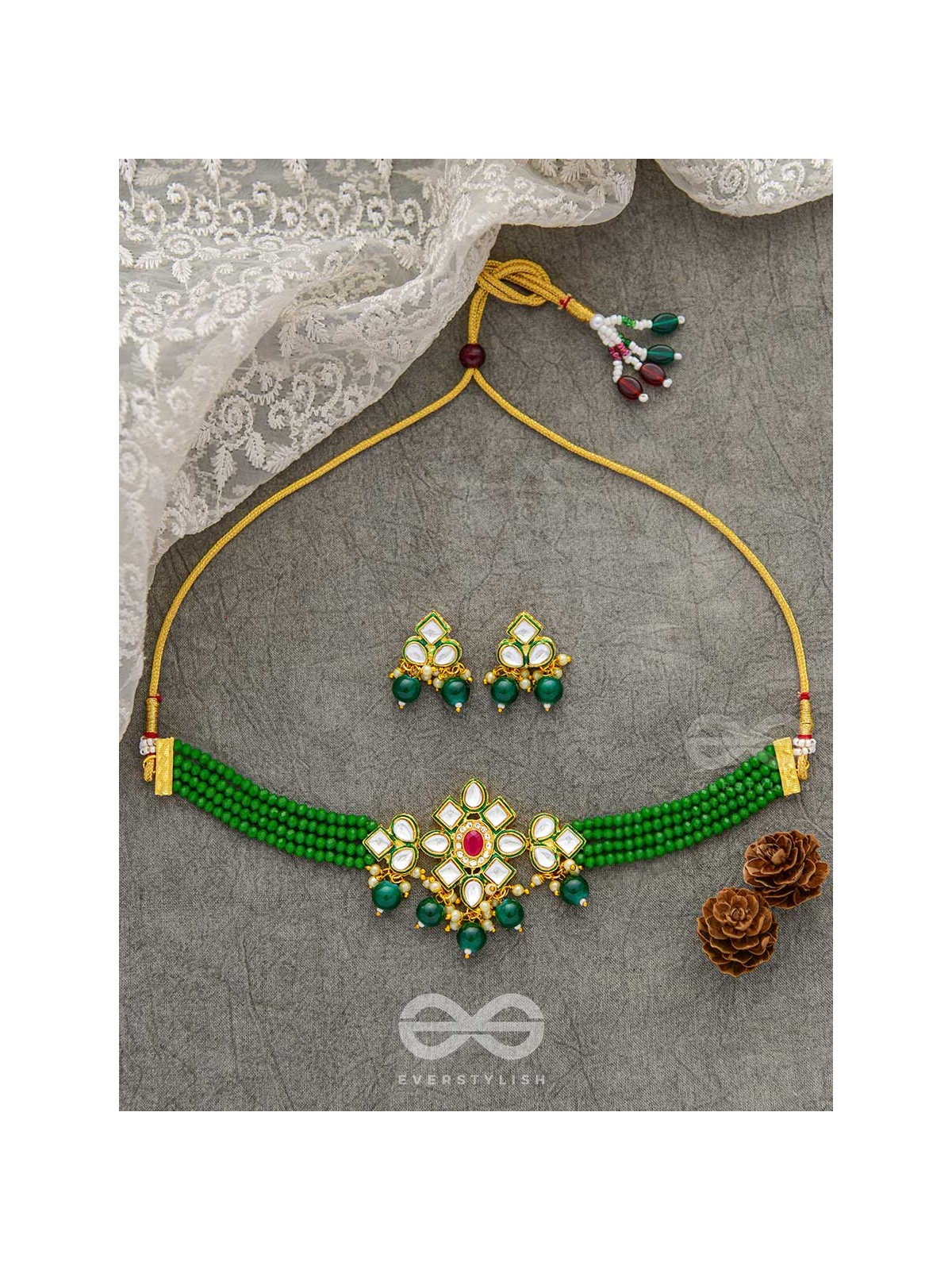 The Magical Mystique - Set of Statement Earrings and Choker (Green)