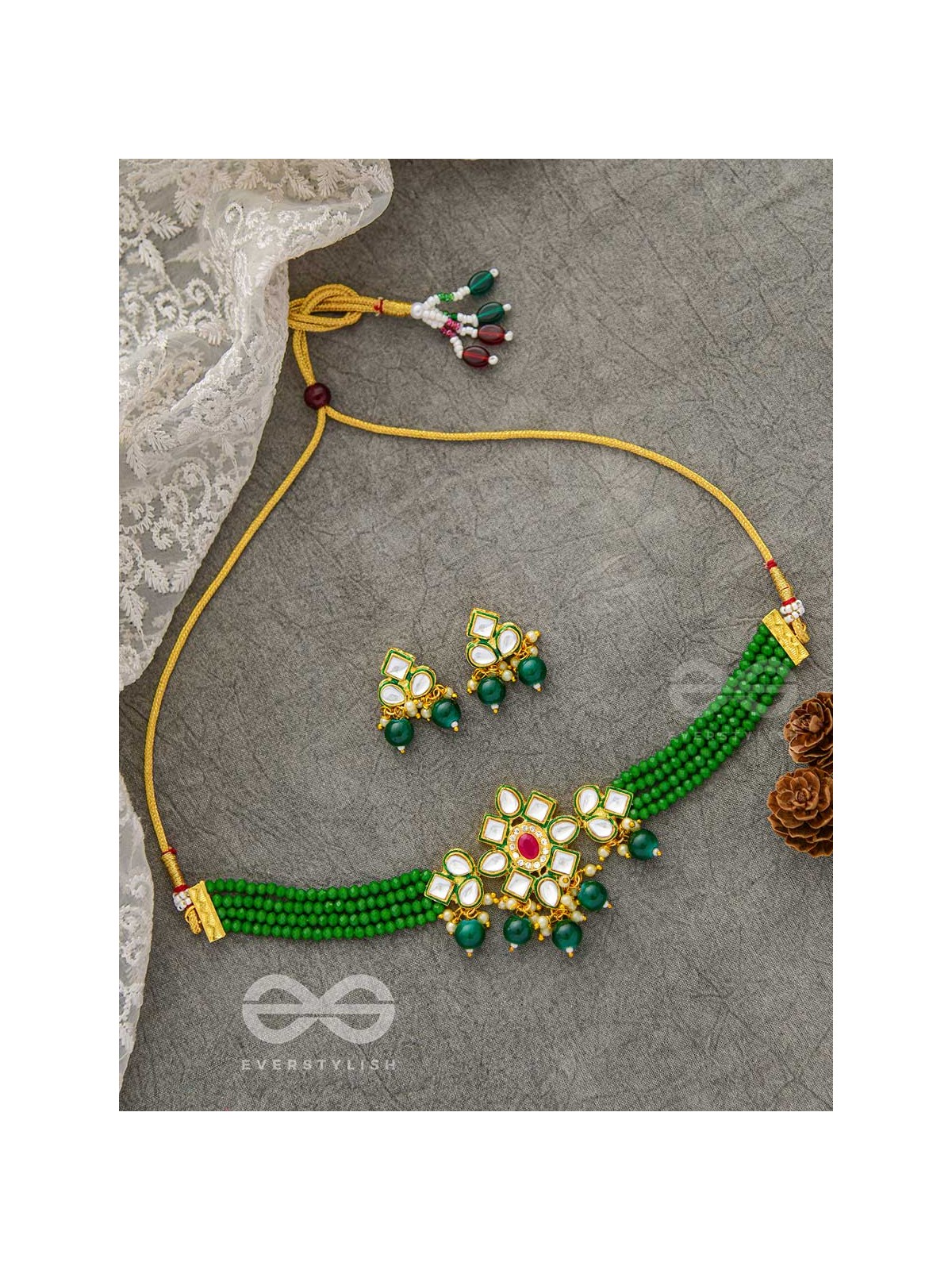 The Magical Mystique - Set of Statement Earrings and Choker (Green)