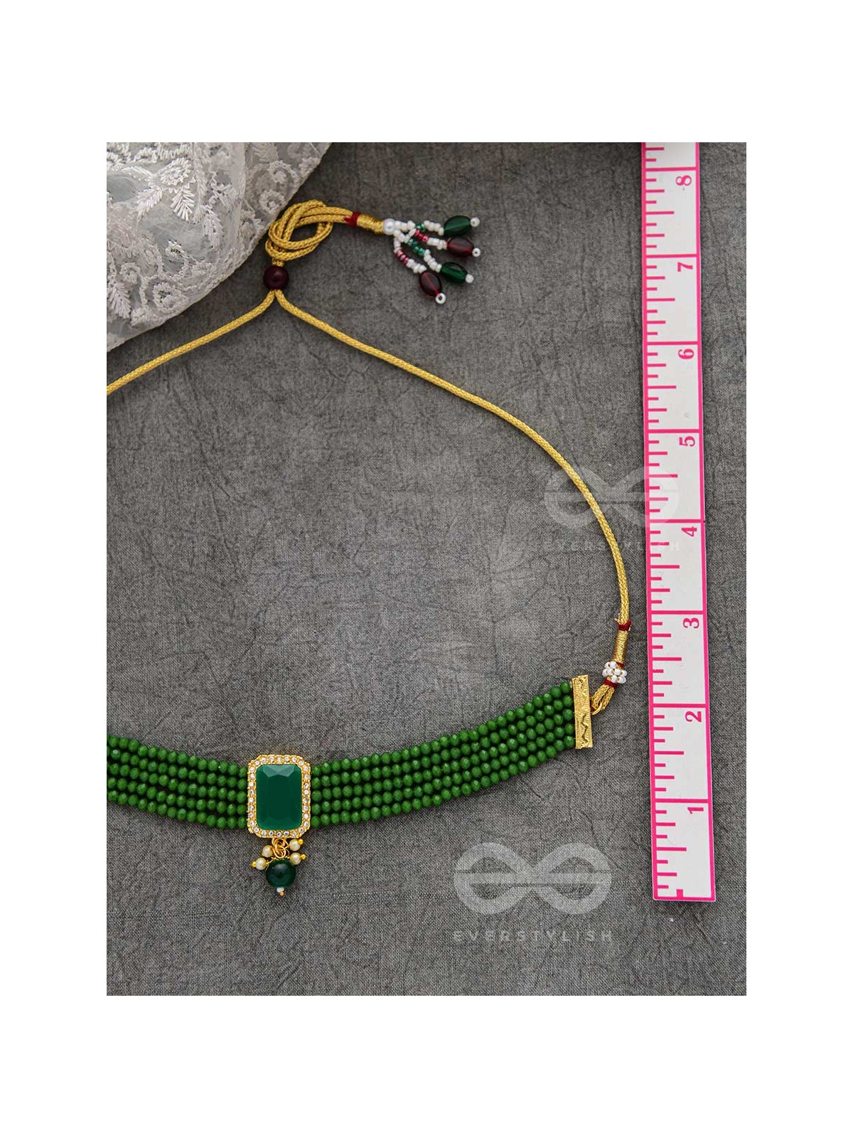 The Mystical Magnificence - Set of Statement Choker And Earrings (Forest Green)