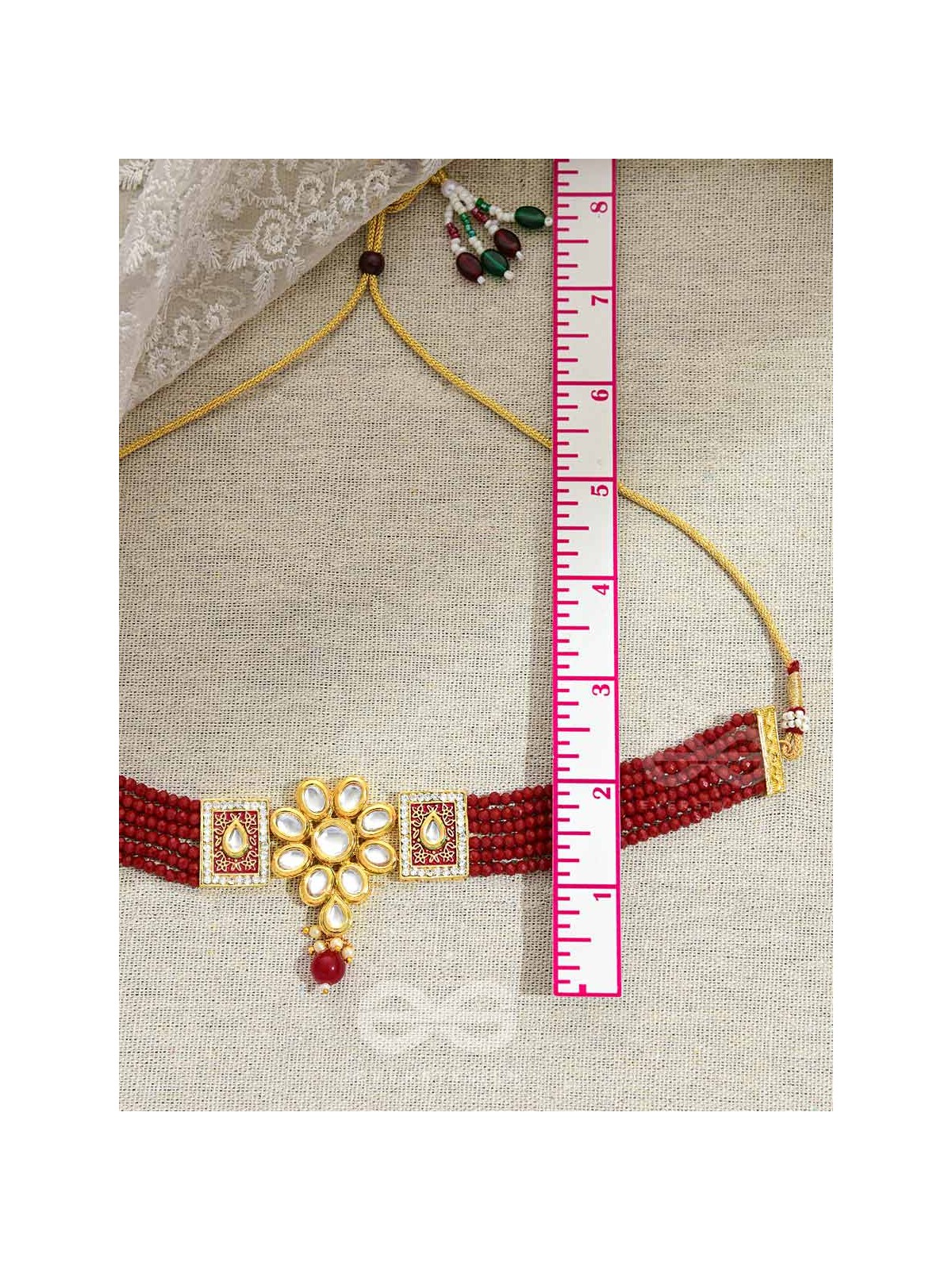 THE ETHERAL ELEGANCE - SET OF STATEMENT CHOKER AND EARRINGS (BERRY )