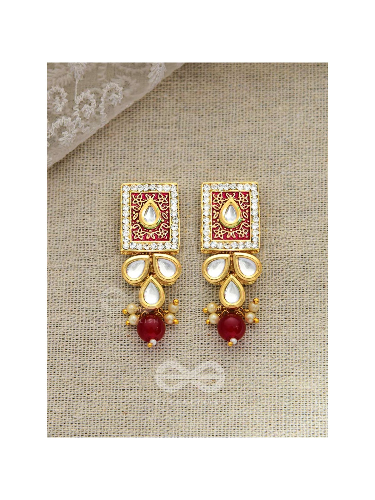 THE ETHERAL ELEGANCE - SET OF STATEMENT CHOKER AND EARRINGS (BERRY )