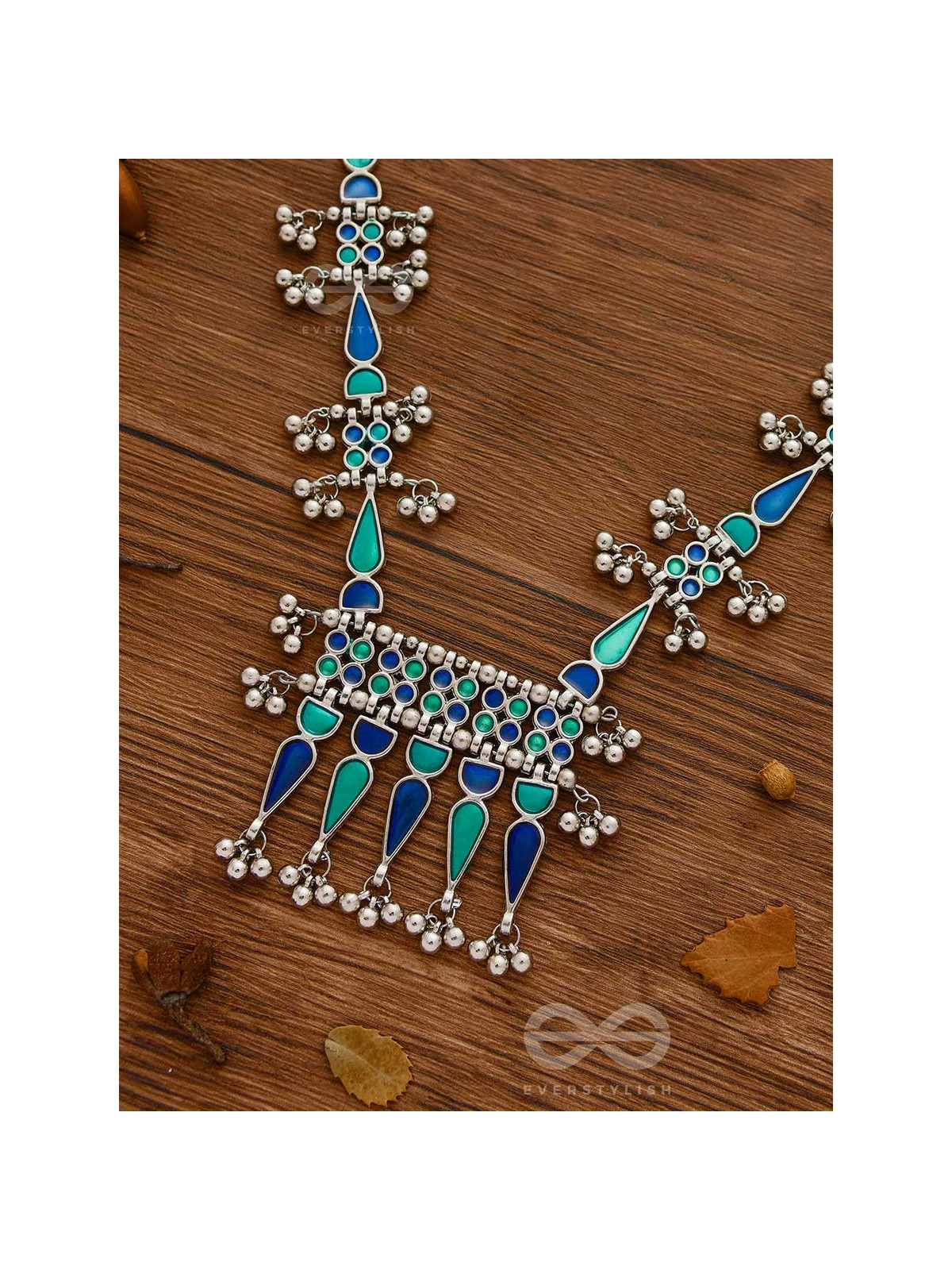 The Bohemian Jaw Droppers - Statement Set of Meenakari Neckpiece and Earrings (Teal-Blue)