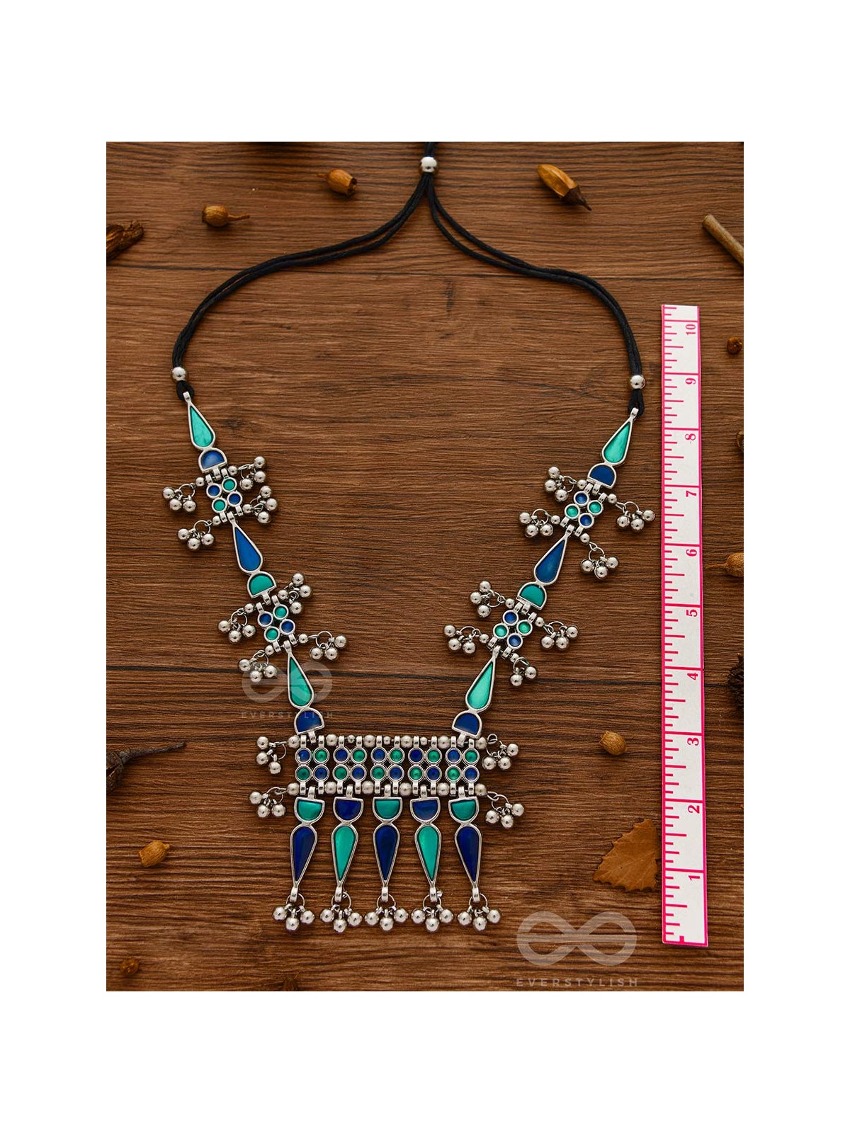 The Bohemian Jaw Droppers - Statement Set of Meenakari Neckpiece and Earrings (Teal-Blue)