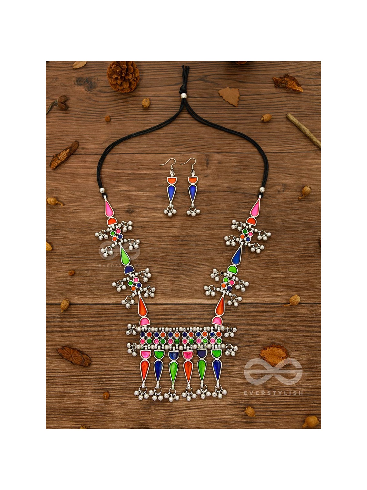 The Bohemian Jaw Droppers - Statement Set of Meenakari Neckpiece and Earrings (Multicolor)