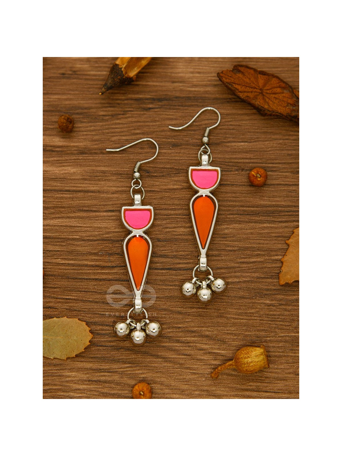 The Bohemian Jaw Droppers - Statement Set of  Meenakari Neckpiece and Earrings (Orange-Pink)