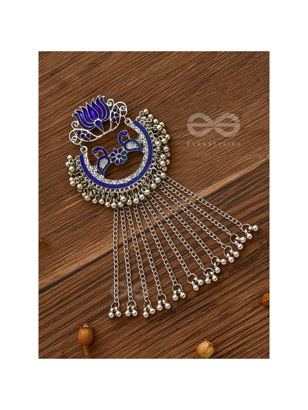 The Dangling Blooming Lotus - Statement Meenakari Earrings (Royal Blue)
