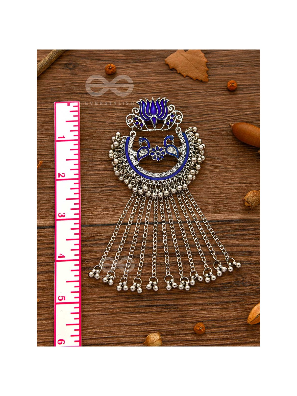 The Dangling Blooming Lotus - Statement Meenakari Earrings (Royal Blue)