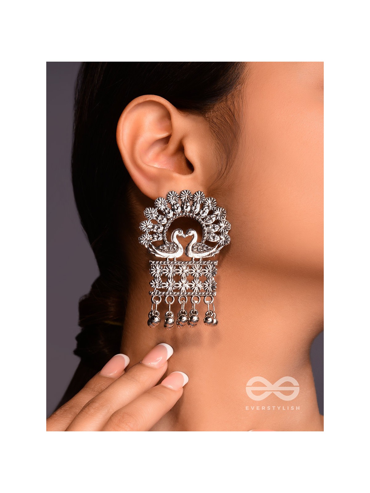 A Peacock's Stolen Kiss- Oxidised Boho Earrings