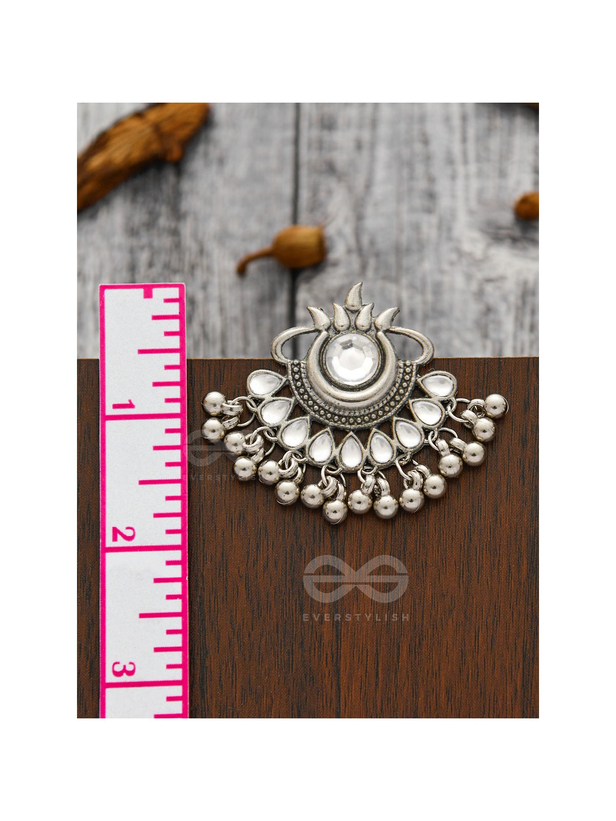 A Bohemian Tale - Embellished Oxidised Earrings (White)