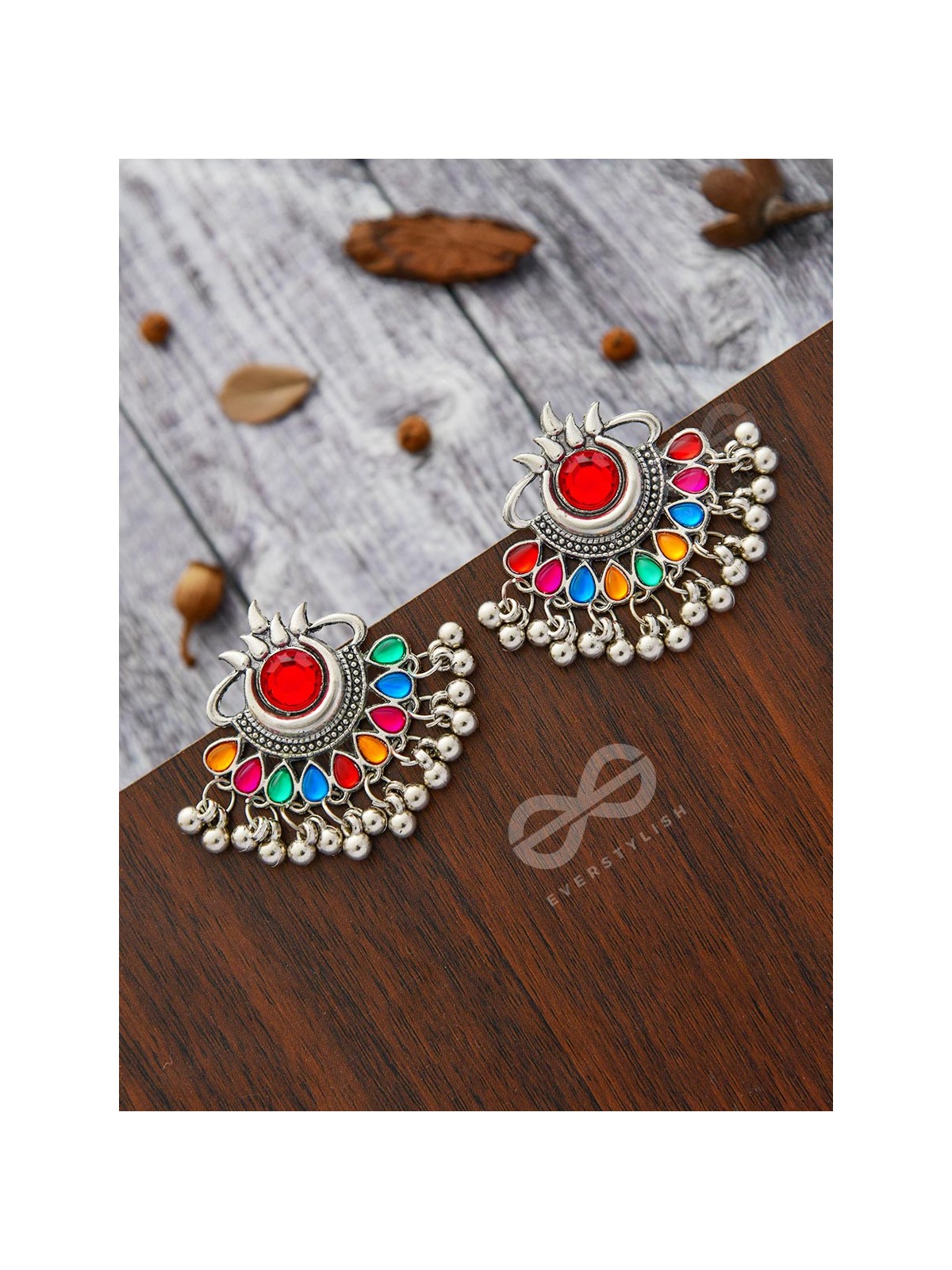 A Bohemian Tale - Embellished Oxidised Earrings (Multicoloured)