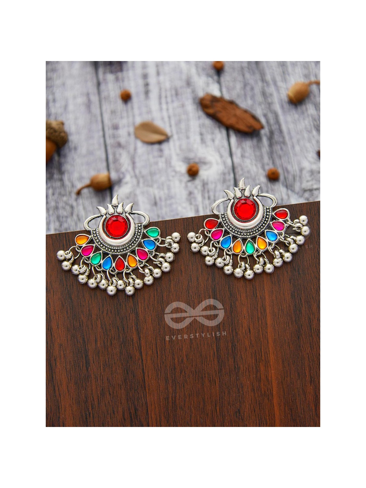 A Bohemian Tale - Embellished Oxidised Earrings (Multicoloured)