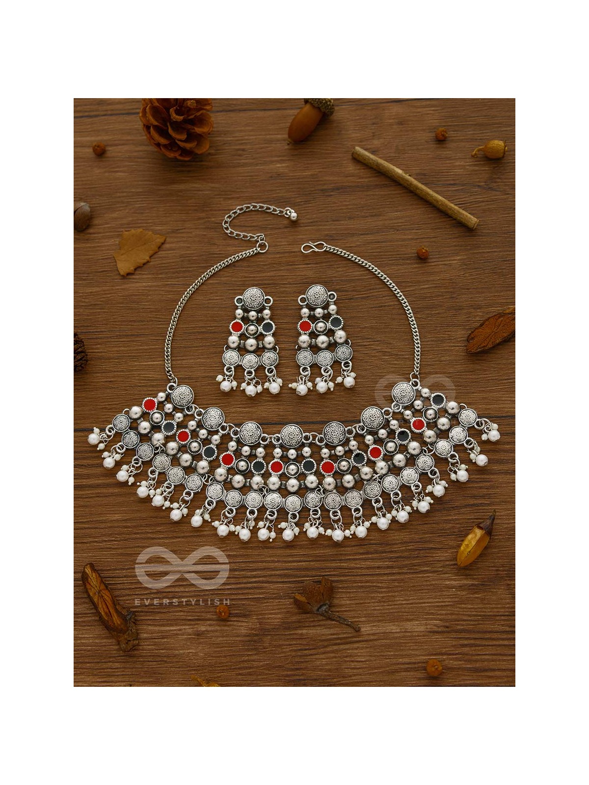 The Boho Barrage - Statement Set of Enamelled Earrings and Neckpiece