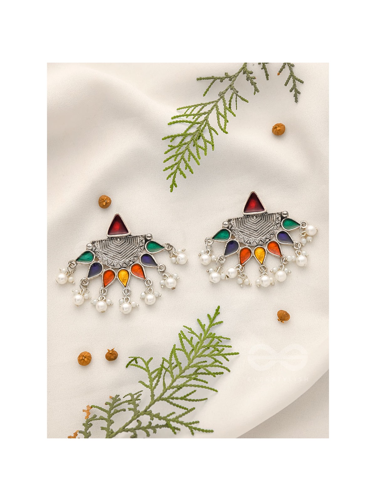 The Splashy Sun- Oxidised Enamelled Earrings