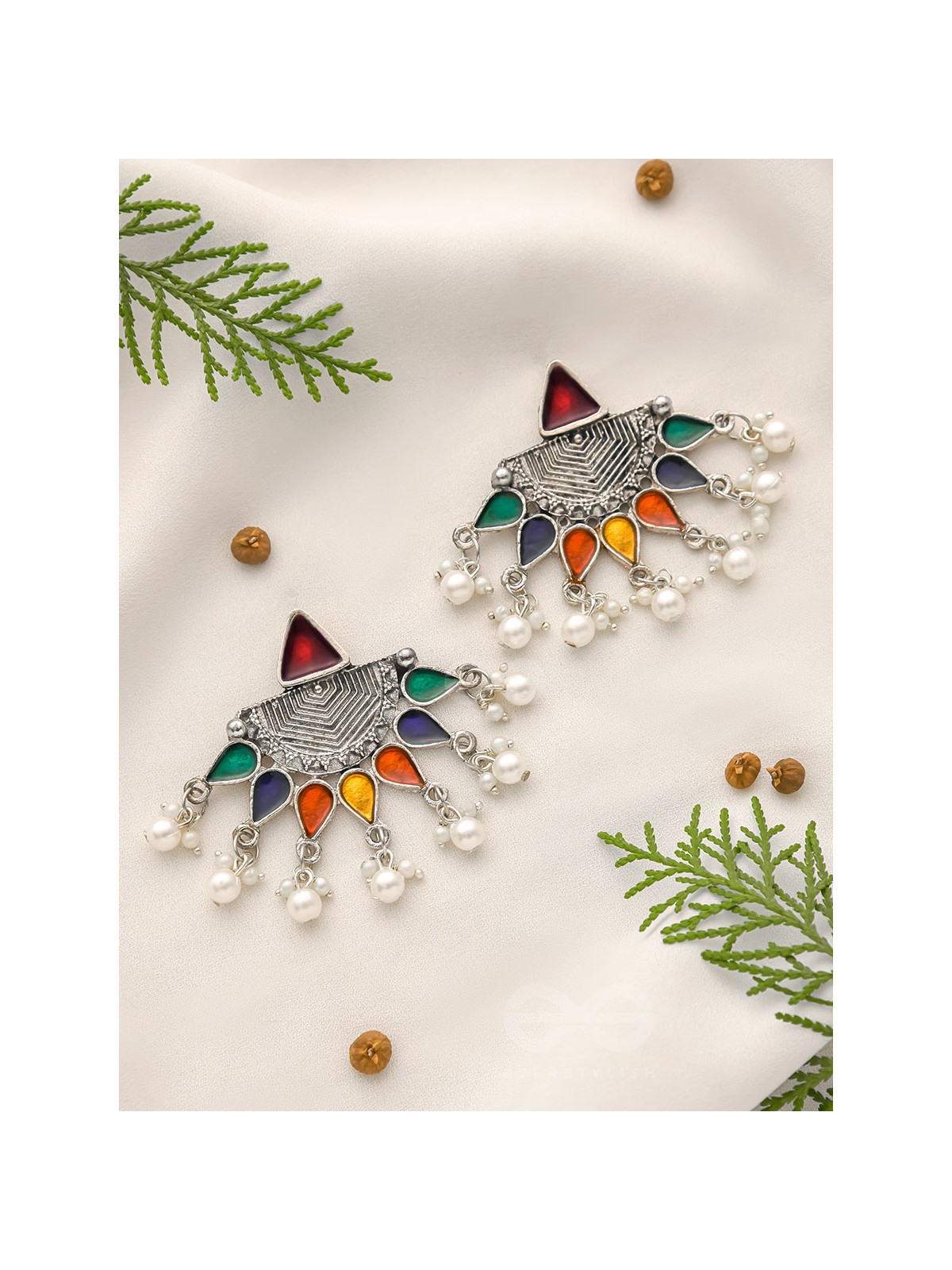 The Splashy Sun- Oxidised Enamelled Earrings