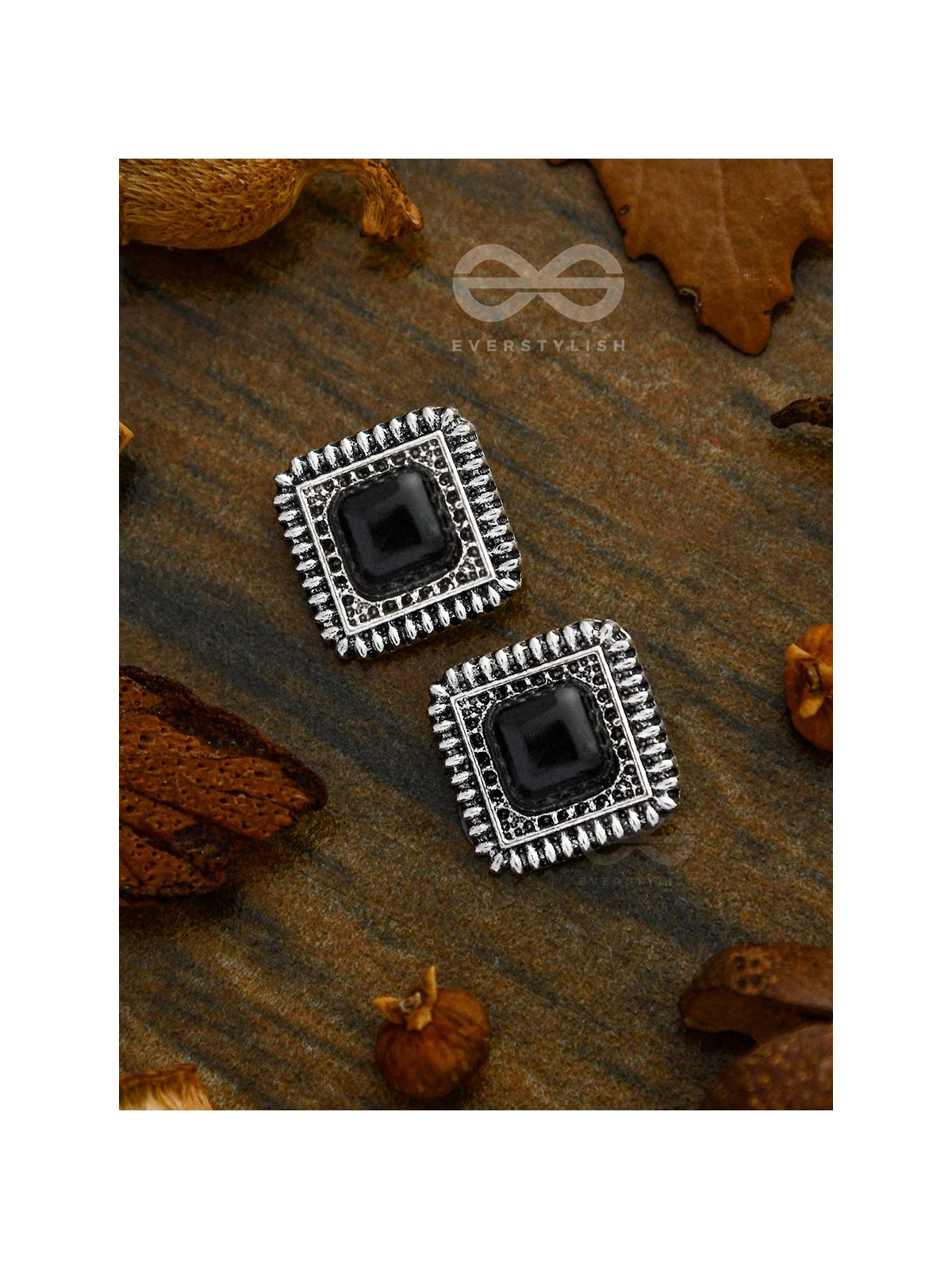 Onyx in a Maze of Silver - Tiny Trinket Earrings