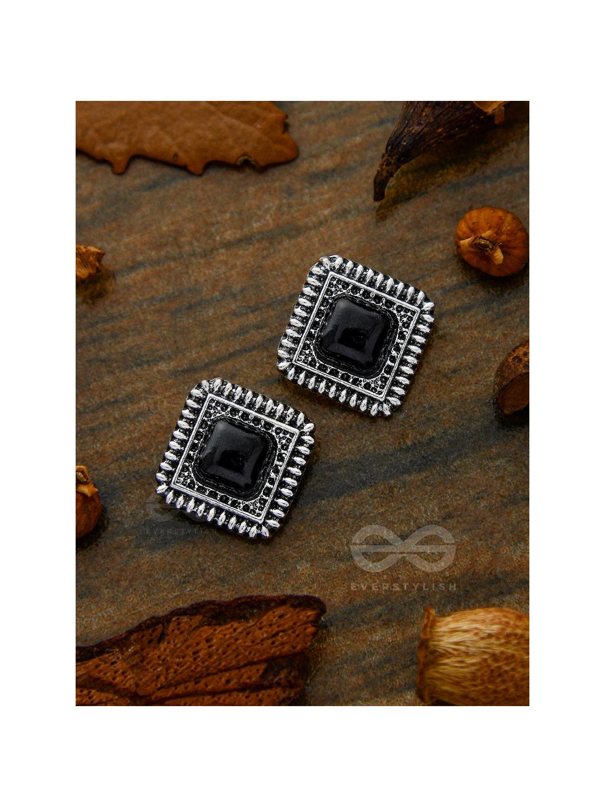 Onyx in a Maze of Silver - Tiny Trinket Earrings