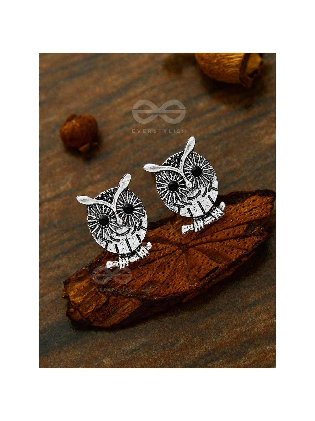 Quirky little owl on a branch - Tiny Trinket Earrings