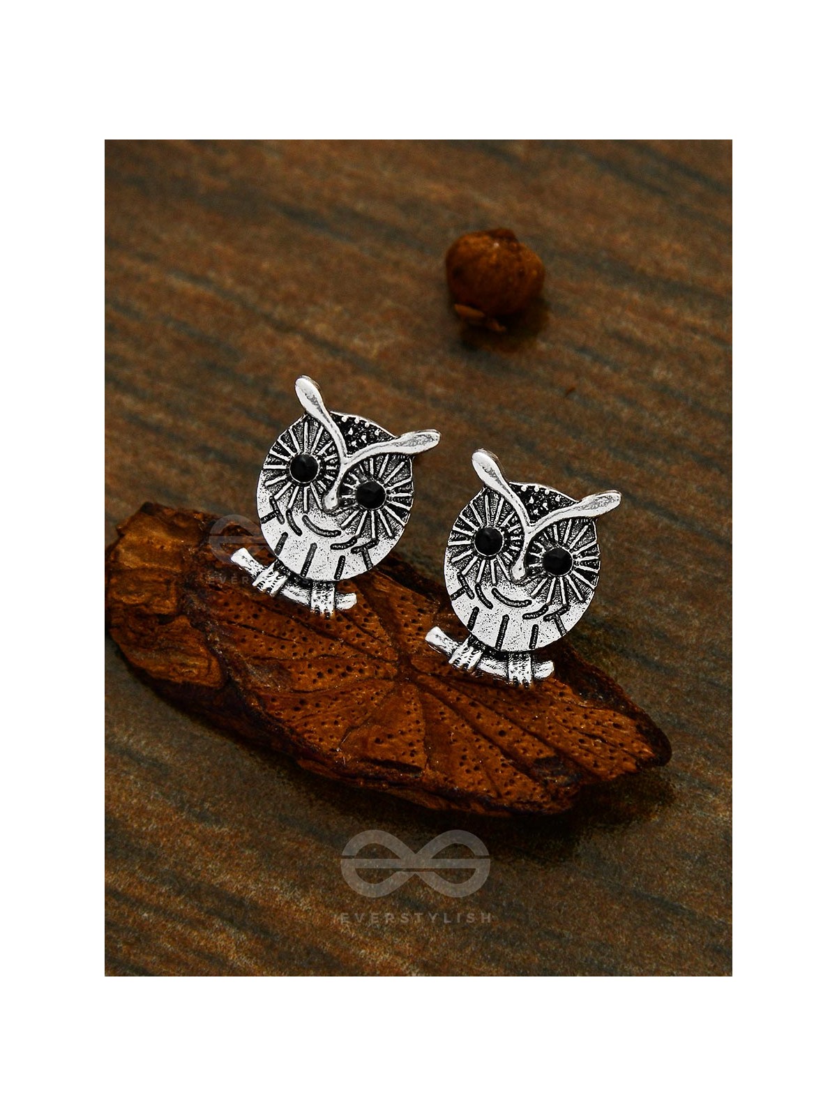 Quirky little owl on a branch - Tiny Trinket Earrings